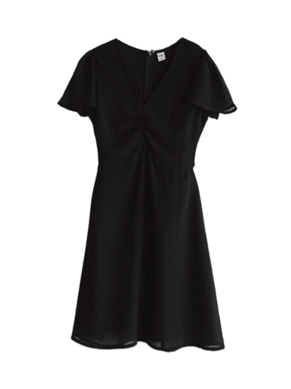 TWIK Par Simons Ruched Black Chiffon V-Neck Mini Dress